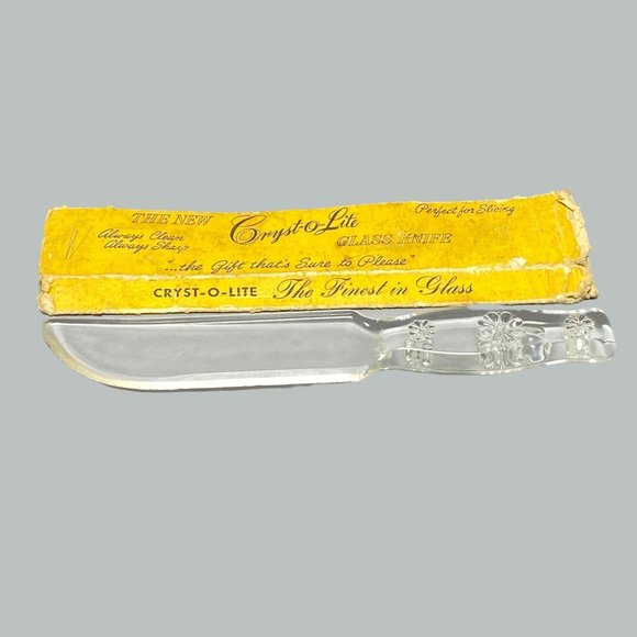 Vintage Cryst-O-Lite Glass Knife Cake Citrus Fruit Cutter MCM USA - Picture 1 of 11